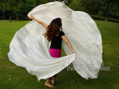 1 PIECE 6mm white half circle belly dance silk veil